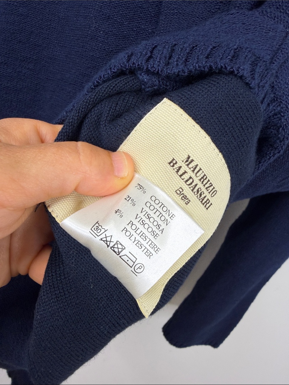 Maurizio Baldassari Sweater Mens 52 US Large Navy Blue Cotton Knit Cardigan Polo - Picture 13 of 14